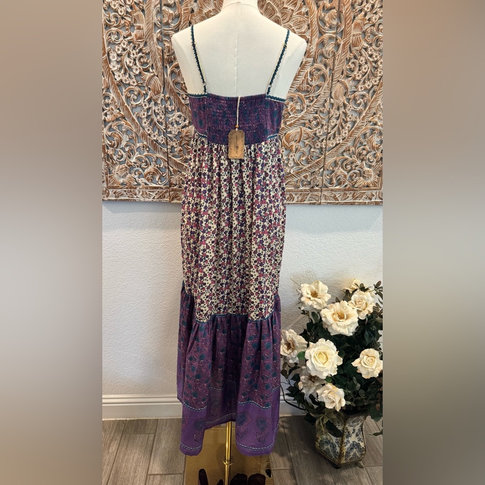 Natural Life Journey Boho Cotton Maxi Dress, Purple Floral Border - Picture 3 of 14